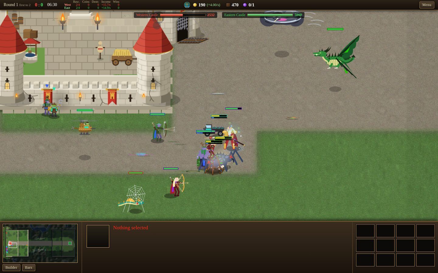 Units of both forces fighting on the road in front of a castle