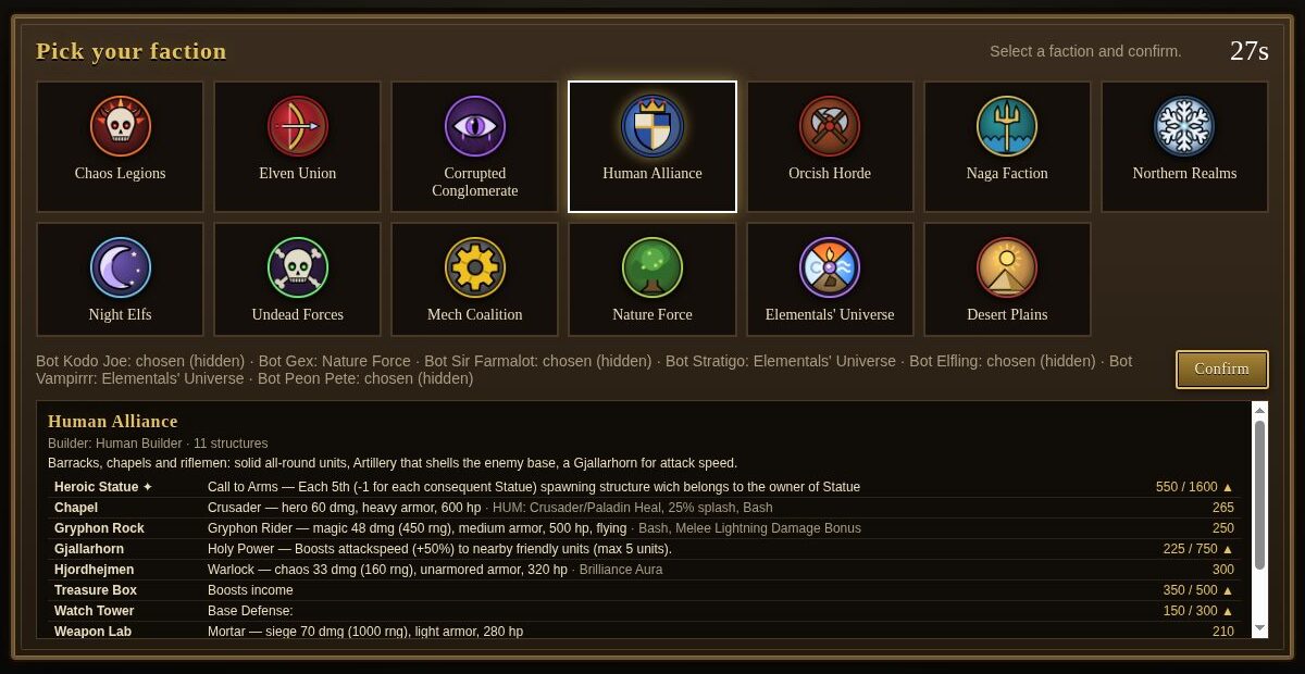 The faction pick screen