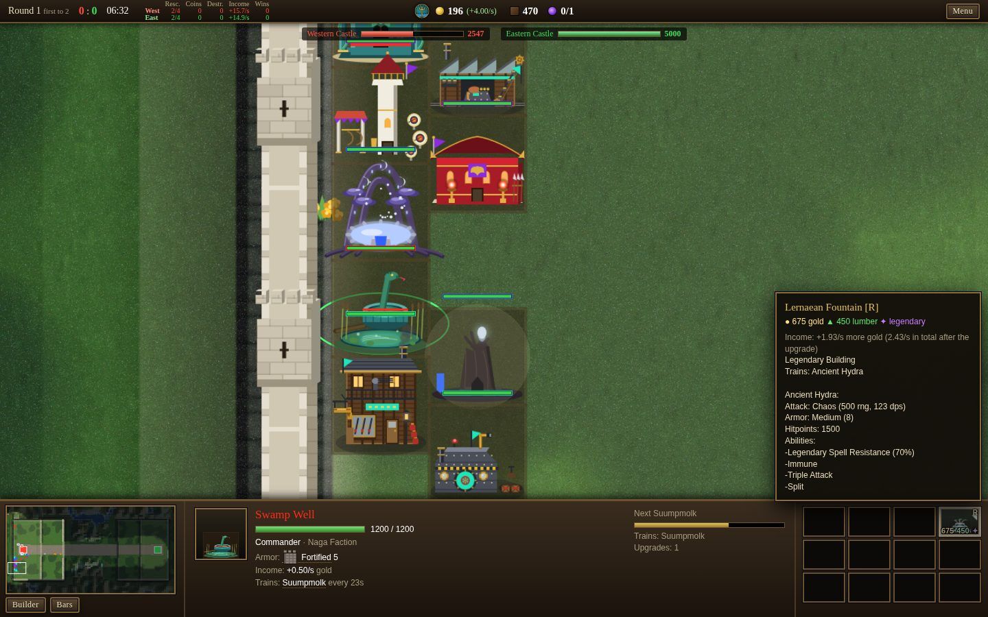 A selected structure with its upgrade buttons